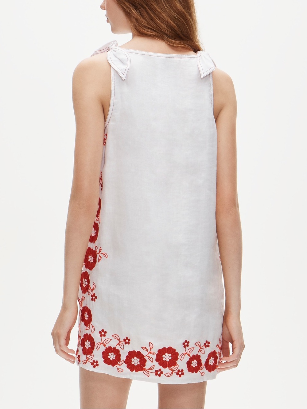 J. Crew Sadie Linen Embroidered Red Floral Sleeveless Tie Strap Dress - Picture 11 of 11